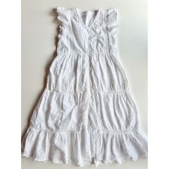Zara Other - Girls' ZARA White Cotton Poplin Embroidered Eyelet Tiered Maxi Dress, Size 11-12